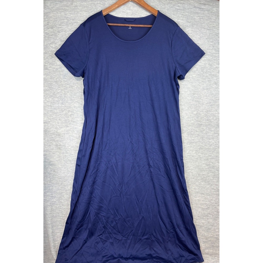 Lands End Navy Blue Supima Cotton Short Sleeve Midi T-Shirt Dress XL 18